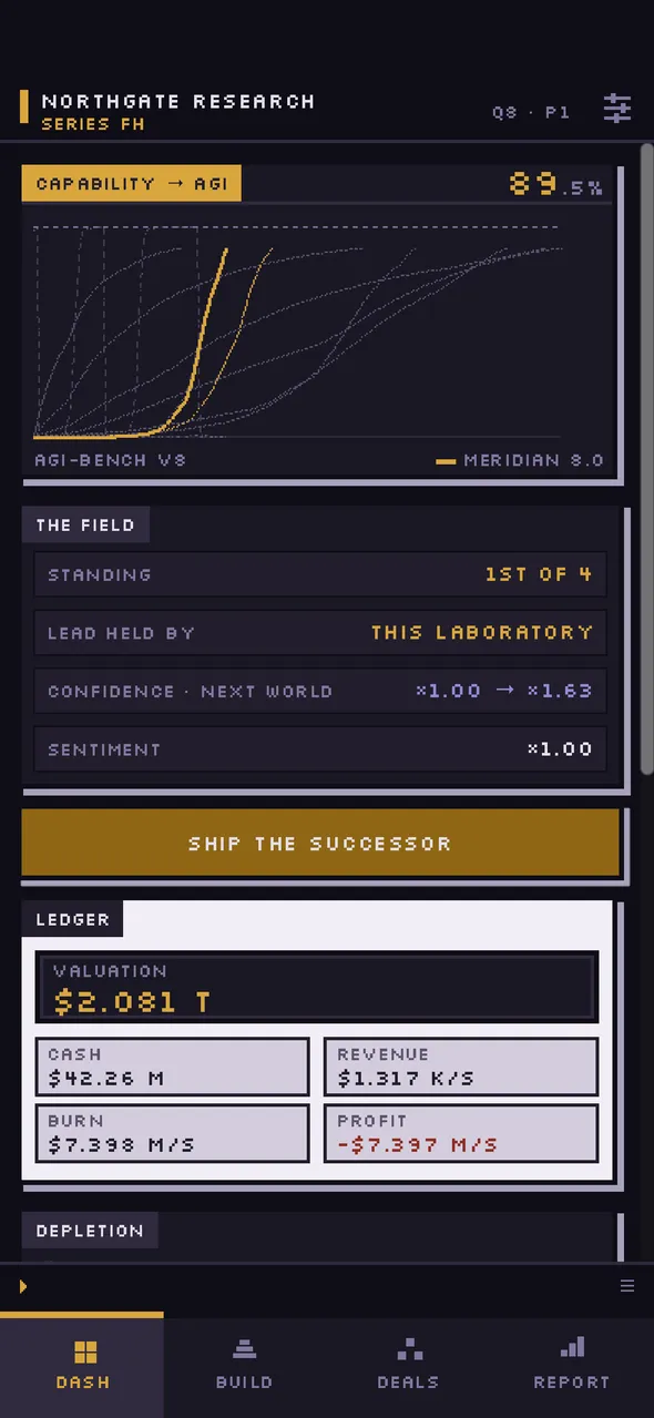 Dashboard late in a run, with the numbers several orders of magnitude larger.